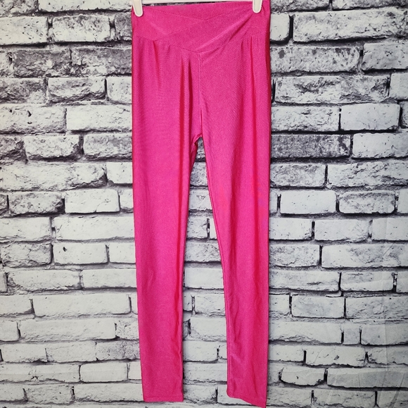 2 Pairs of Shiny Leggings - Red & Hot Pink - S/S - Picture 3 of 7
